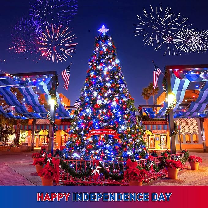 JMEXSUSS 200 LED 66ft Red White and Blue Lights Outdoor, Expandable Waterproof - Image 9