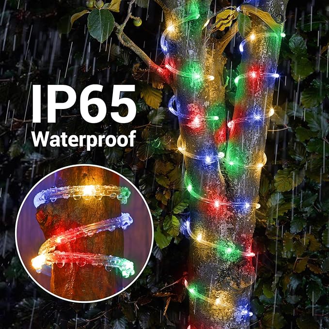 Solar Rope Lights, 2 Packs Total 66ft 200LED Solar String Lights, 8 Modes - Image 6
