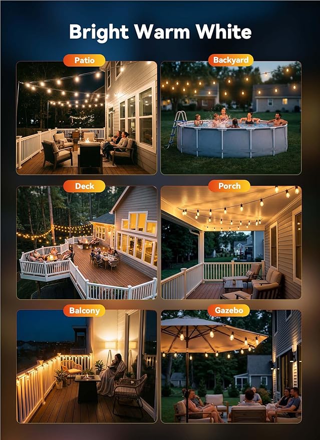 Minetom 101FT Outdoor String LED Patio Lights Waterproof, 46 Shatterproof S14 - Image 6