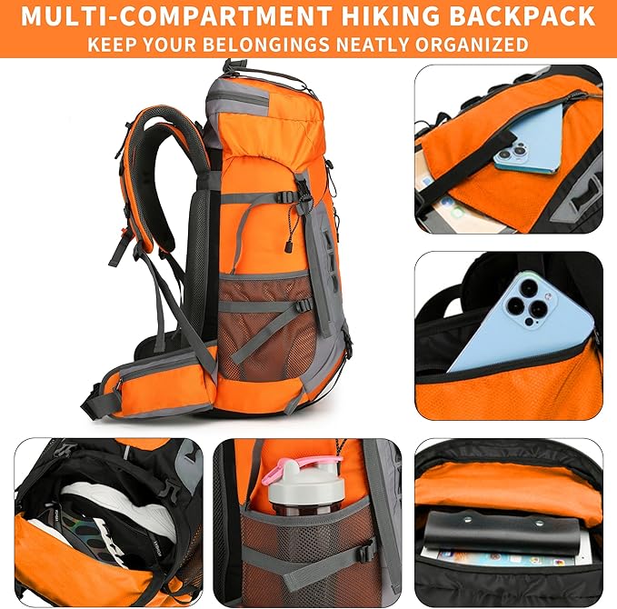 75L Hiking Backpack with Rain Cover Waterproof Camping Backpack Shoes Warehouse - Image 5
