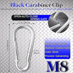 100 Pack 3" Heavy Duty Carabiner Clips, M8 Sliver Galvanized Steel Spring Snap - Image 2
