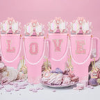 9PCS Pink for Stanley Cup Accessories Set 30/40 Oz Bling Initials Bow Charms - Image 7