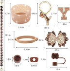9PCS Brown for Stanley Cup Accessories Set Bling Initials Bow Charms for - Image 3