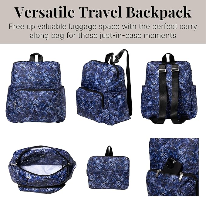 Baggallini Women's Carryall Packable Backpack, Indigo Petal - Image 5