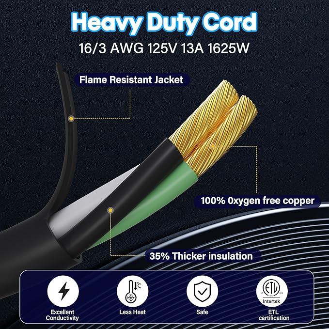 Adoreen Outdoor Power Extension Cord 15 Ft, 3 Prong 16 AWG Grounded Wire Heavy - Image 4
