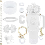 9PCS White for Stanley Cup Accessories Set Bling Initials Bow Charms for by Unknown