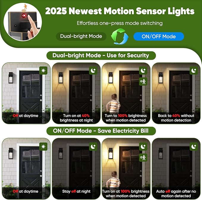 Upgraded Motion Sensor Outdoor Wall Light, 13” Dusk to Dawn Porch Light Outdoor - Image 3