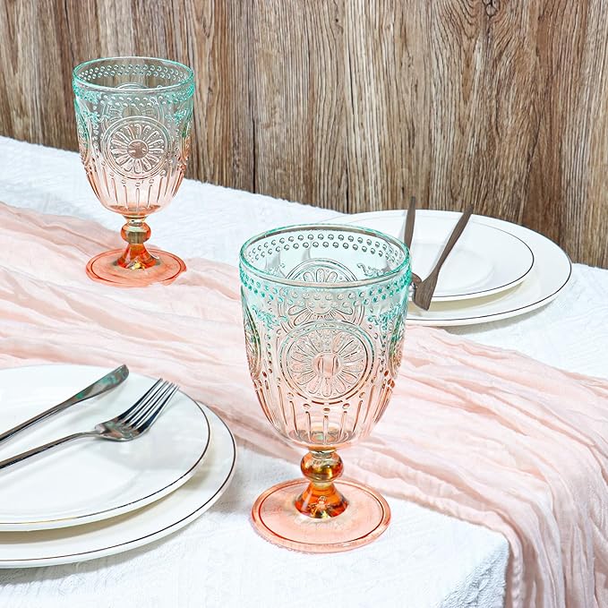 XUWAIDSGN 12Pcs Plastic Vintage Wine Glasses 13.5oz Reusable Embossed Goblet - Image 5