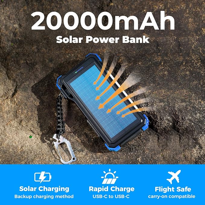 BLAVOR Solar Power Bank 20000mAh Built-in Cables, Wireless Charger - Image 3