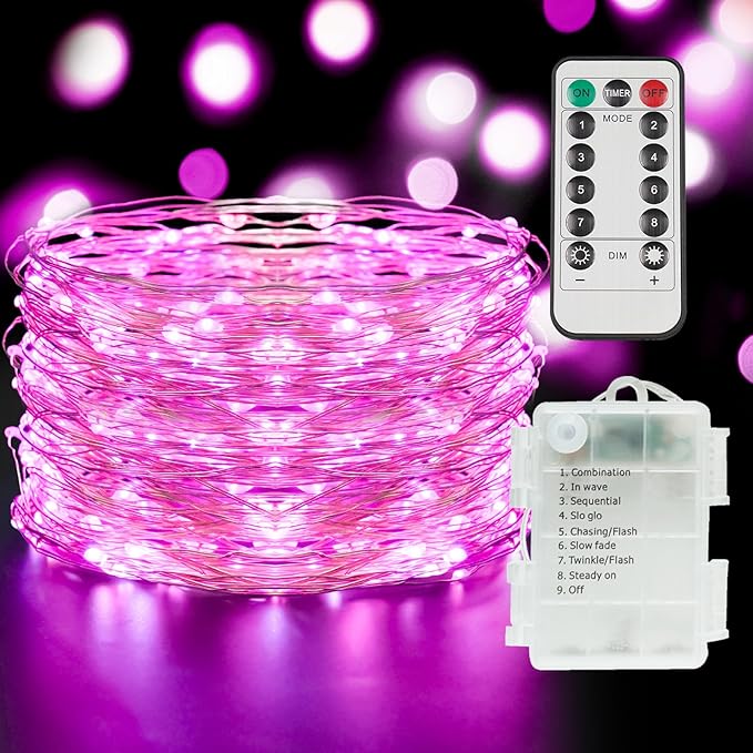 suddus Pink Fairy Lights Battery Operated Outdoor Waterproof, 33ft 100 Led by SUDDUS