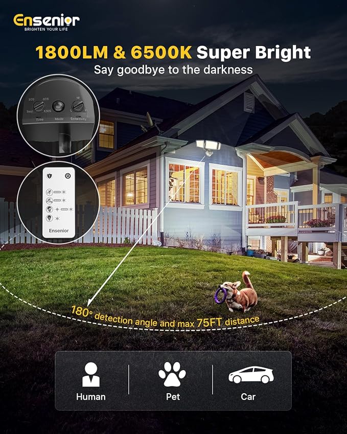 Ensenior Solar Security Lights, Wide Beam Flood Light 6500K Super Bright - Image 5