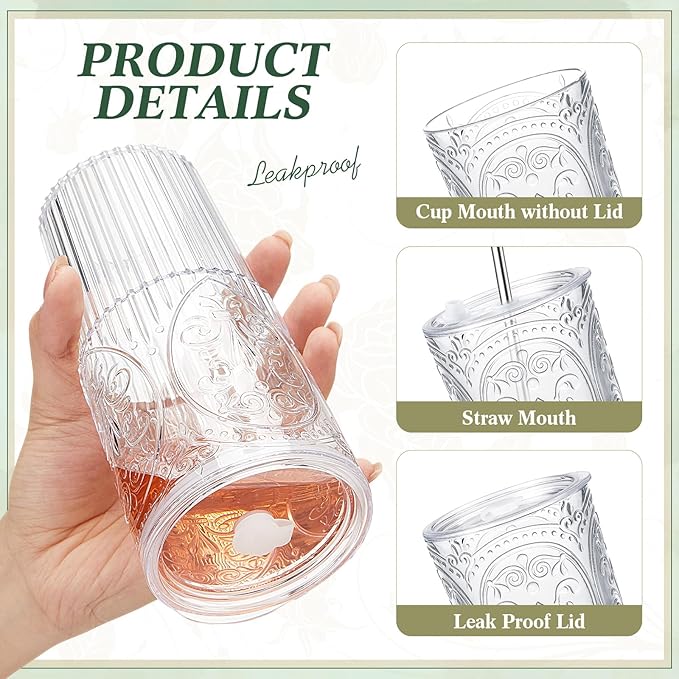 8 Set 20oz Vintage Plastic Tumbler - Image 3