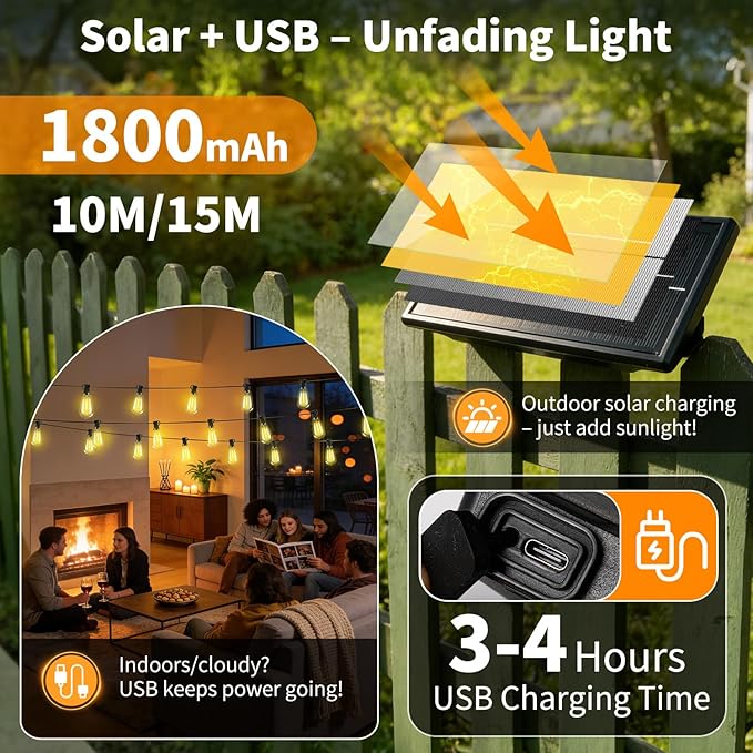 Solar Lights Outdoor Waterproof: ST38 33FT 10M Shatterproof Bulbs Patio Lights - Image 4
