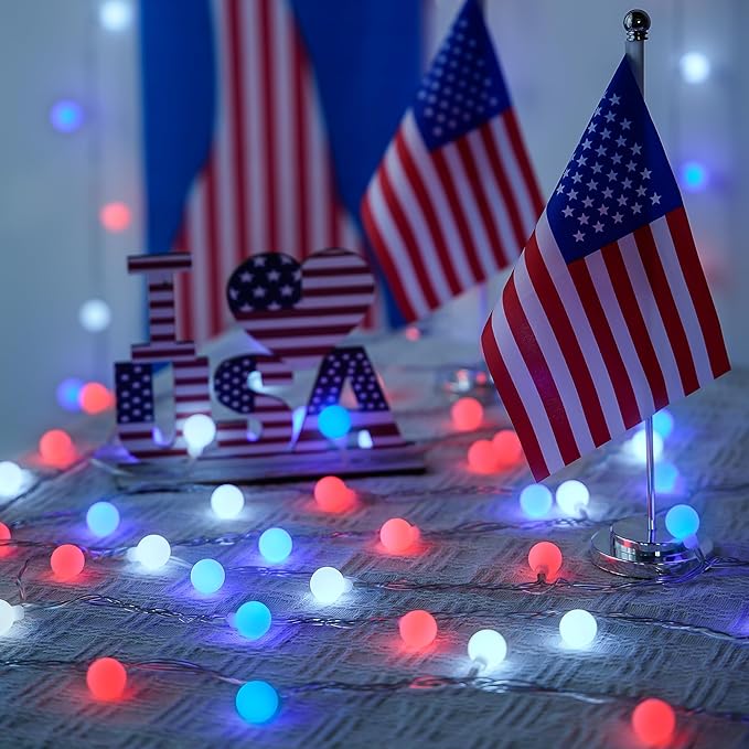 JMEXSUSS Connectable Red White and Blue Lights Indoor Outdoor, 100 LED 33ft 4th - Image 4