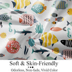 Kid Shower Curtain, Colorful Cartoon Tropical Fish Ocean Beach Theme Bath - Image 5