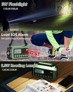 Emergency Weather Radio, Hand Crank 12000mAh Battery Powered Auto Alert NOAA - Image 6