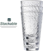 Set of 10 Hammered Glass Cups, 16oz. Dishwasher Safe Cocktail Drinking Glasses - Image 4