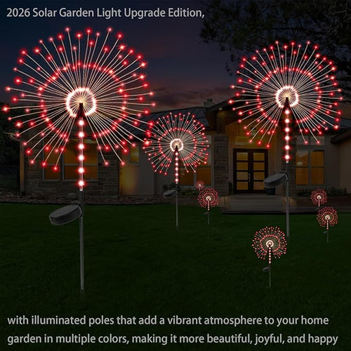 2 Pack 250LED Solar Garden Lights Outdoor, Dual Lighting Modes Firework Lights - Image 2