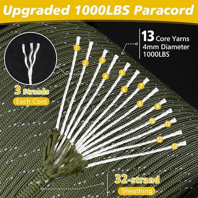 X XBEN Paracord Reflective 1000lb, 50/100/200/500/1000ft 4mm, 13 Strand - Image 3