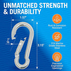 Stainless Steel Carabiner Clip, 4 Pack, 316 Marine Grade, Heavy Duty Spring - Image 3