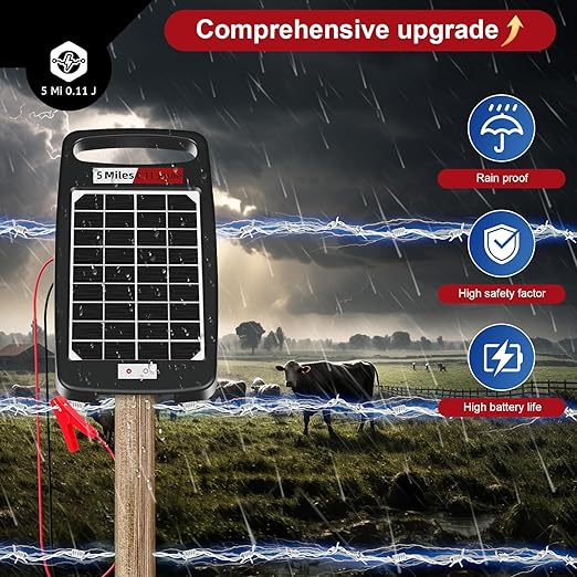 5 Miles Solar Powered Electric Fence Charger – 0.11J Output, 24/7 Day/Night - Image 3