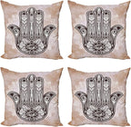 Ambesonne Hamsa Throw Pillow Cushion Case Pack of 4, Grunge Style Mandala by Ambesonne