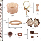 9PCS Brown for Stanley Cup Accessories Set Bling Initials Bow Charms for - Image 3