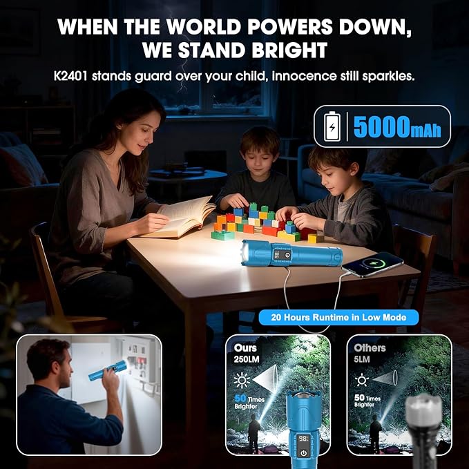 Rechargeable Tactical Flashlights 2000 High Lumens - 5000mAh Super Bright LED - Image 2