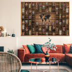 GlikCeil 88 Slots 48 x 34'' Jumbo World Map Shot Glass Display Case Rustic Wood - Image 6