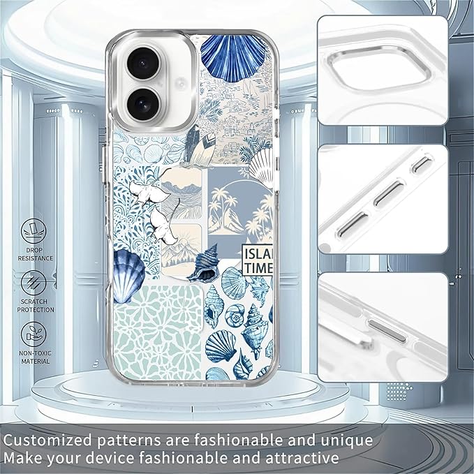 Case for iPhone 16 Plus, Sea Life Ocean Waves Seashell Collage Phone Case - Image 2