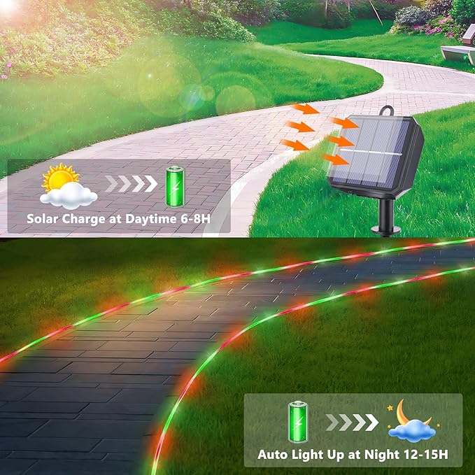 Solar Rope Lights, 2 Packs Total 132ft 400LED Solar String Lights, 8 Modes - Image 4