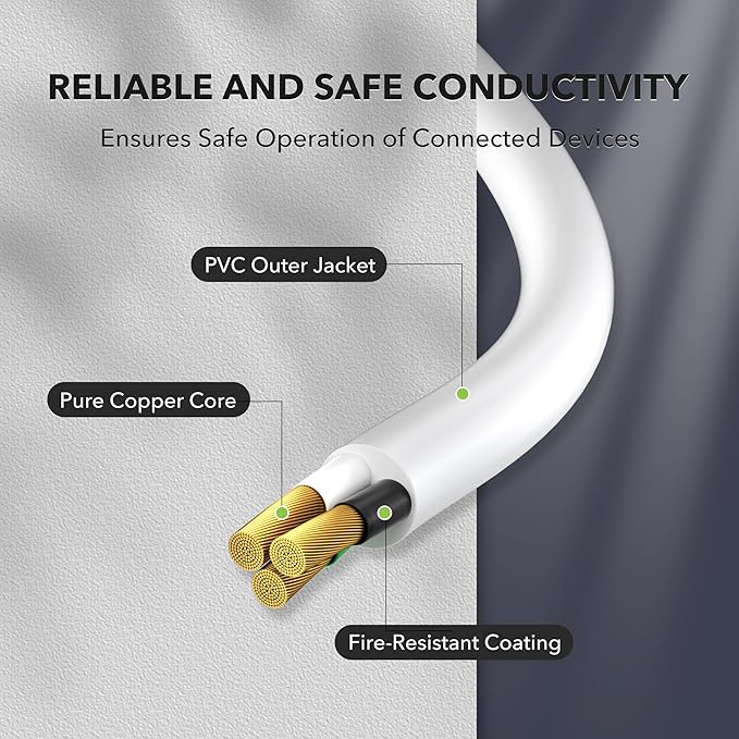 BN-LINK 10ft White Outdoor Extension Cord 16/3 SJTW, Weather Resistant & Flame - Image 2