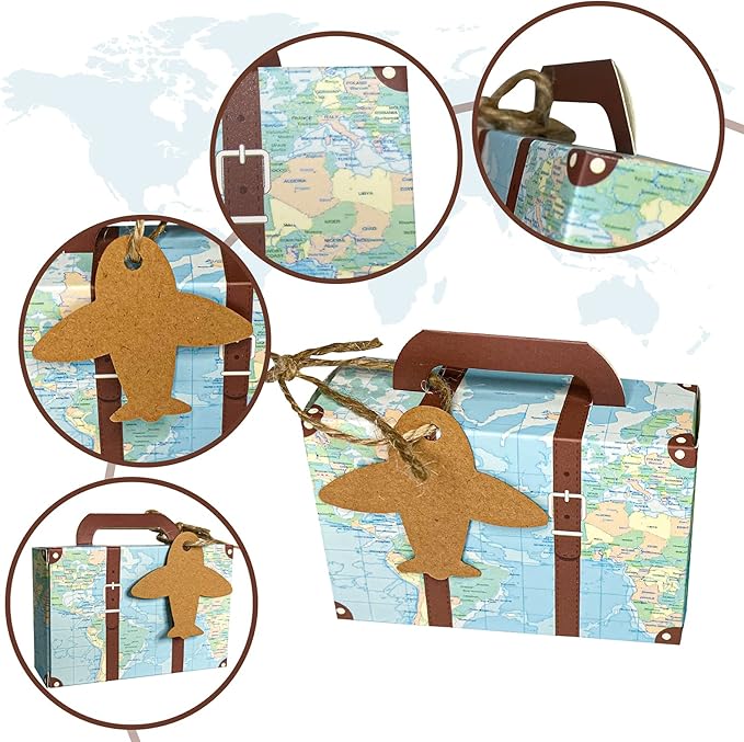 100Pcs Party Favor Candy Box, World Map Mini Suitcase Favor Box, Vintage Kraft - Image 3