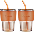 2 PCS Iced Coffee Cups with Lids, 15Oz/450ml Glass Cups With Lids and Straws - Image 8