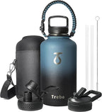 Trebo Water Bottle 64oz with Paracord Handle, Half Gallon Large Vacuum Triple by StayHotStayColdStayGreen