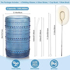 KMIGRUAN Large Hobnail Drinking Glasses Set of 6, 15oz Blue Vintage Glassware - Image 2