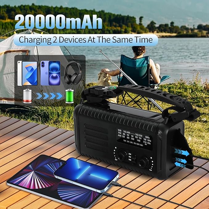 20000mAh Emergency Crank Radio, NOAA/AM/FM Portable Weather Radio, Solar Hand - Image 2