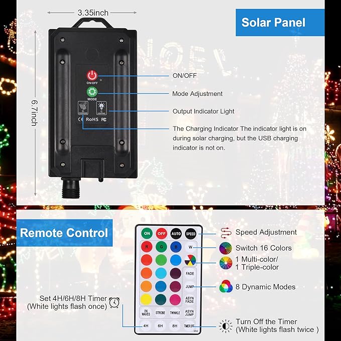 XEWEA Solar String Lights Outdoor 16 Colors 66 LED 39Ft Waterproof Outdoor - Image 3