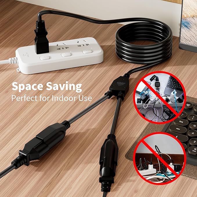 2 Way Power Cord Splitter Cable 10 Ft-3 Prong 1 to 2 Extension Cord-Outlet - Image 5