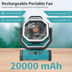 20000mAh Outdoor Camping Fan Battery Operated, Portable Rechargeable Battery - Image 2