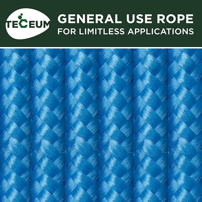 TECEUM Rope – 90 Feet x 1/4 Inch – Sky Blue – Strong All-Purpose Utility Rope – - Image 9