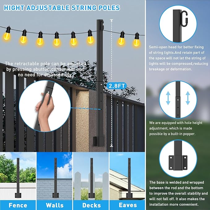 AHRLHR 6 Pack 2.8Ft String Light Poles, Light Poles - Image 6