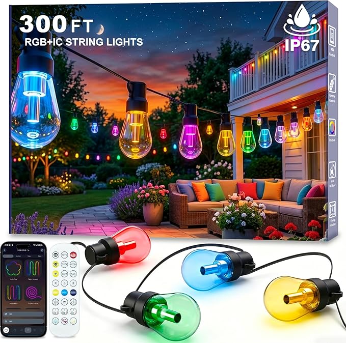 Beizelte Outdoor String Lights, 300FT RGB+IC Outside Light Dimmable by Beizelte