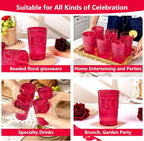 Ciaell 12 Pack Romantic Plastic Water Glasses - 14 Oz Red Vintage Drinking - Image 9