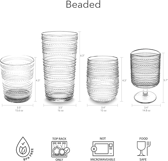 Beaded 16 oz Durable Acrylic Jumbo Drinking Glasses, Shatter-Resistant and - Image 5