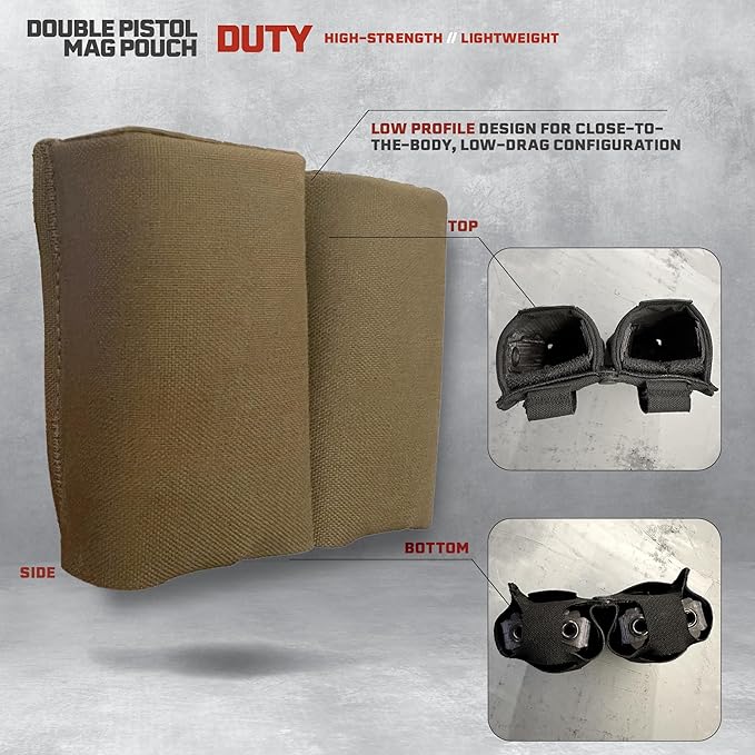 Double Pistol Magazine Pouch, High-Strength Laminate Material, MOLLE Compatible - Image 5