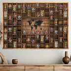 GlikCeil 88 Slots 48 x 34'' Jumbo World Map Shot Glass Display Case Rustic Wood by GlikCeil