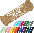 TECEUM Cotton Rope 3/16” – 50 FT – Strong All-Purpose Braided Rope – Natural by TECEUM