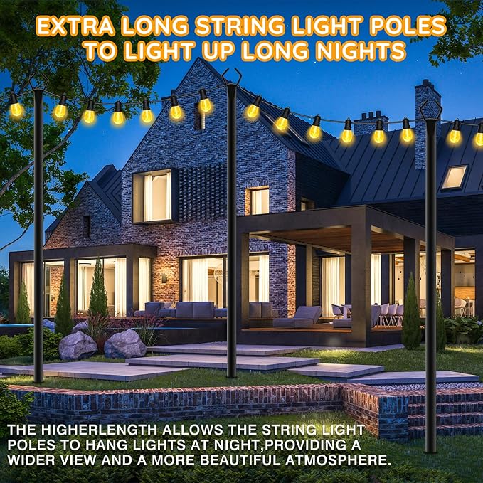 AHRLHR 2 Pack String Light Poles, Outdoor String Light Pole 10ft Forked Metal - Image 7