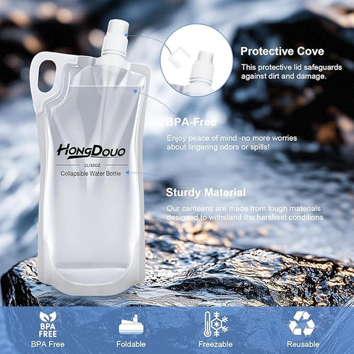 2 Pack Collapsible Water Bottles, 1L Hiking Water Flasks - 33oz BPA-Free - Image 2